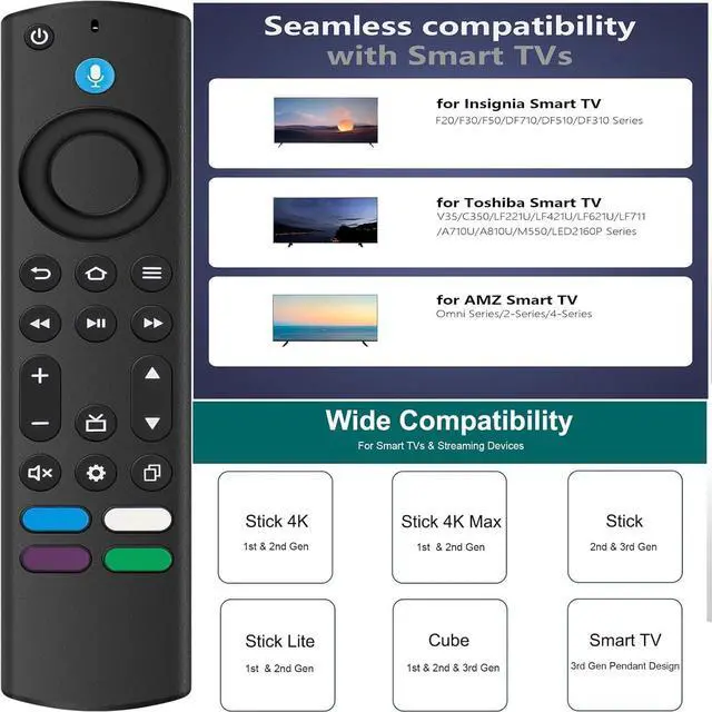Alt view image 2 of 5 - New Voice Remote Replacement Compatible with AMZ Stick (4K 4K Max HD Lite) TV Cube Fit for Insignia Toshiba Smart TVs