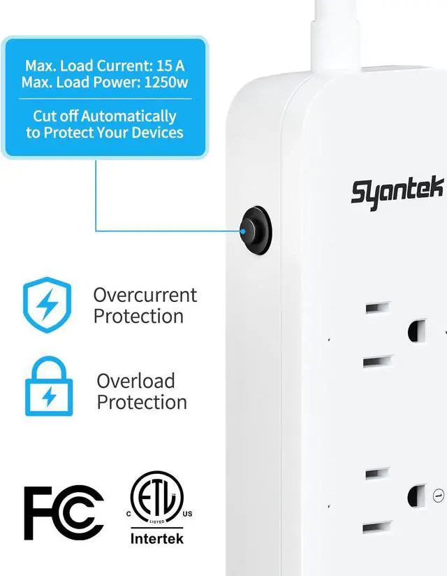 Alt view image 4 of 7 - Remote Control Power Strip with 3 USB Surge Protector Power Strip with 3 RF Controlled Outlets 5ft Extension Cord 15A/1875W Remote Control Outlet for Household and Workstation Appliances