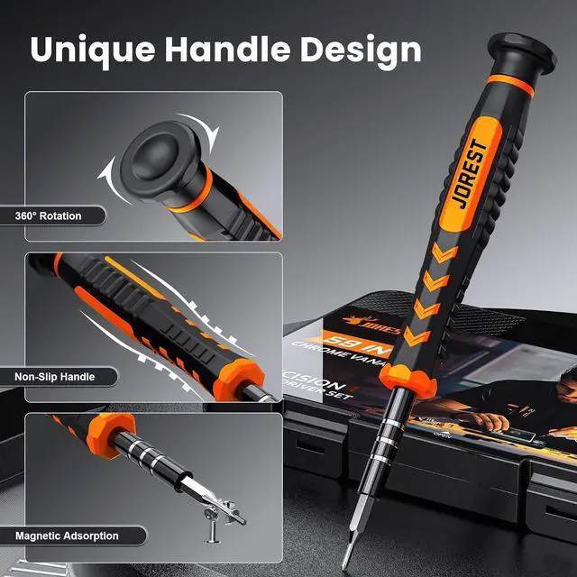 Alt view image 2 of 7 - JOREST 59Pcs Small Precision Screwdriver Set with Torx T5 T6 T8 Mini Repair Tool Kit for Macbook Computer Laptop iPhone PS4 PS5 Xbox Switch Eyeglasses Watch PC Ring Doorbell Electronic