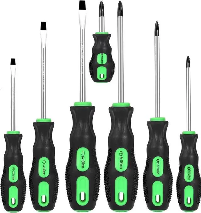 Main image of 7-Piece Magnetic Screwdrivers Set 4 Phillips and 3 Flat Professional Cushion Grip Screwdriver Set