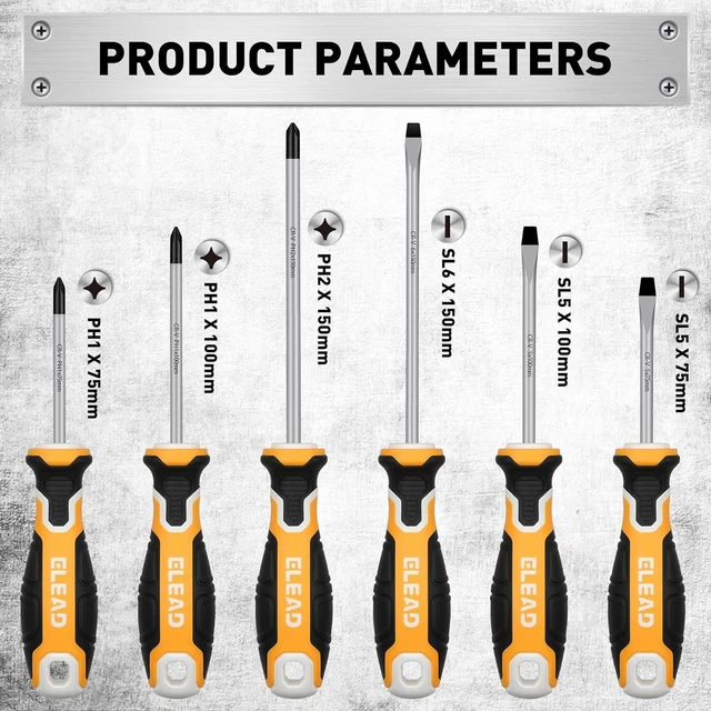 Alt view image 2 of 7 - 6-Piece Magnetic Screwdrivers Set 3 Phillips and 3 Slotted Tips Professional Cushion Grip Screwdriver Set