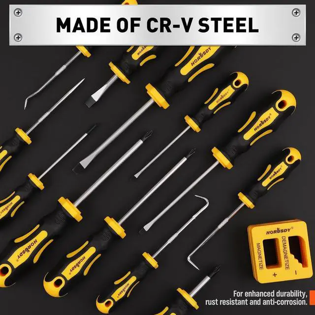 Alt view image 5 of 7 - 13-Pieces Screwdriver Set Magnetic 4 Phillips and 4 Flat Head Tips and Precision Automotive Hook Set for Fastening and Loosening Seized