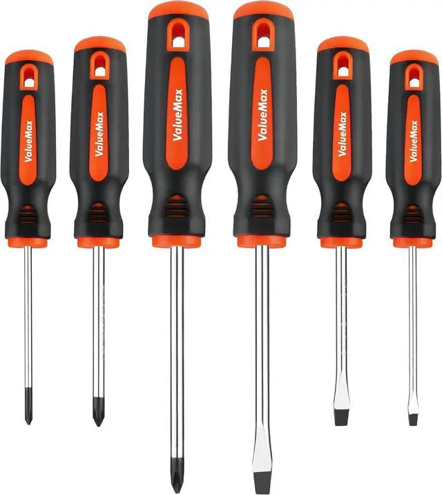 Main image of 6-Piece Magnetic Screwdriver Set 3 Phillips and 3 Flat Tip Screwdrivers Non-slip Handle Screw Driver Set Kit