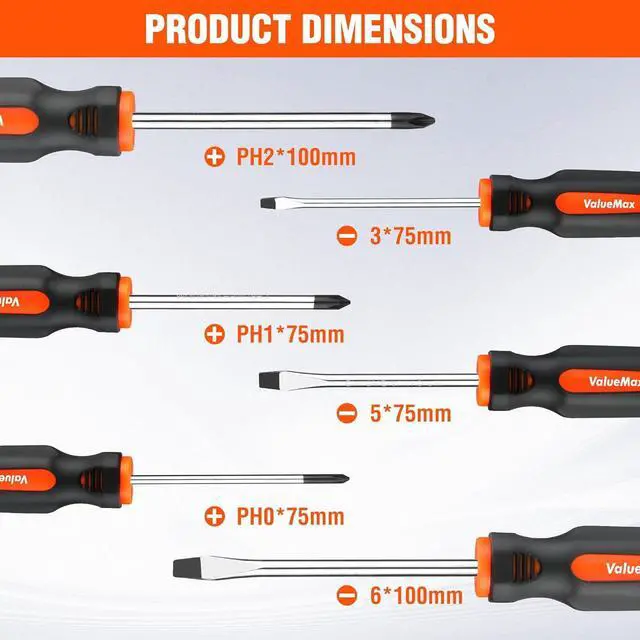 Alt view image 2 of 7 - 6-Piece Magnetic Screwdriver Set 3 Phillips and 3 Flat Tip Screwdrivers Non-slip Handle Screw Driver Set Kit