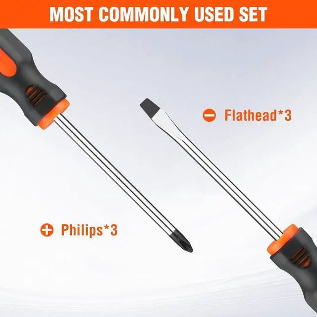 Alt view image 6 of 7 - 6-Piece Magnetic Screwdriver Set 3 Phillips and 3 Flat Tip Screwdrivers Non-slip Handle Screw Driver Set Kit