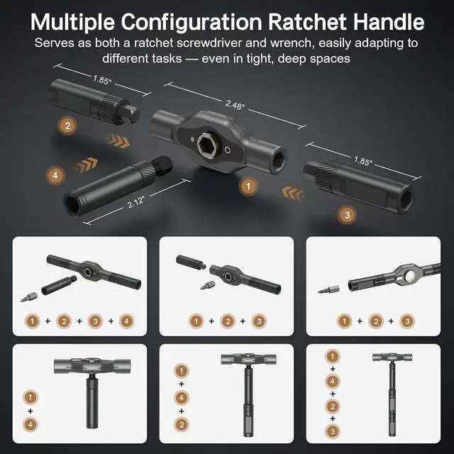 Alt view image 2 of 7 - 42 in 1 Magnetic Screwdriver Set DIY Ratchet Screwdriver Set Multi Bit Magnetic Drive Set with Detachable Ratchet Handle Portable Compact Repair Tool Kit for Furniture Computer Bicycle Gray