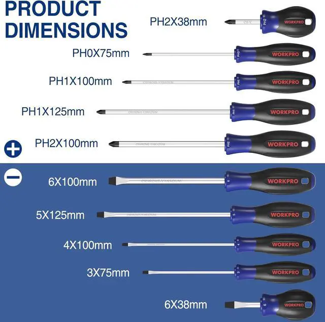 Alt view image 3 of 7 - 10-Piece Magnetic Screwdriver Set with Pouch Phillips Slotted Flat Head Screwdriver Include Magnetizer Screwdriver with Non-Slip Grip for Home Repair and DIY Projects
