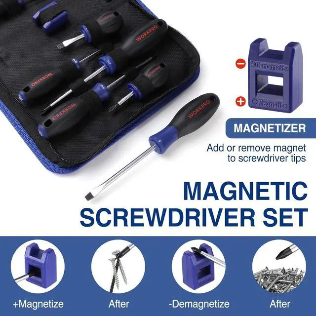 Alt view image 4 of 7 - 10-Piece Magnetic Screwdriver Set with Pouch Phillips Slotted Flat Head Screwdriver Include Magnetizer Screwdriver with Non-Slip Grip for Home Repair and DIY Projects