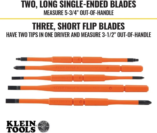 Alt view image 3 of 7 - Klein Tools 32288 Insulated Screwdriver 8-in-1 Screwdriver Set with Interchangeable Blades 3 Phillips 3 Slotted and 2 Square Tips