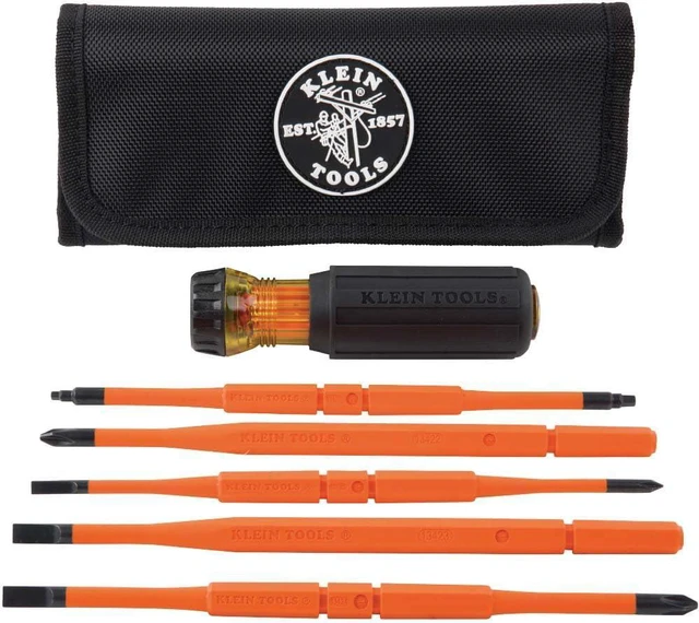 Main image of Klein Tools 32288 Insulated Screwdriver 8-in-1 Screwdriver Set with Interchangeable Blades 3 Phillips 3 Slotted and 2 Square Tips