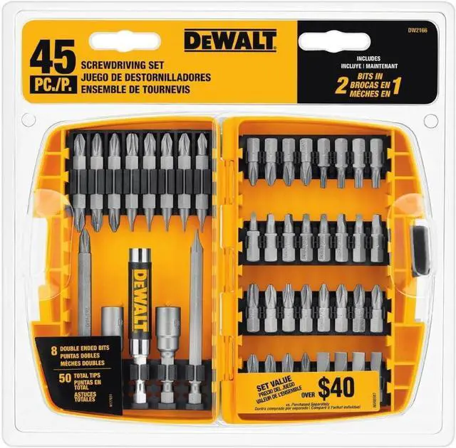 Alt view image 2 of 7 - Screwdriver Bit Set with Tough Case 45-Piece (DW2166) Grey/Silver Screwdriving Set with Tough Case