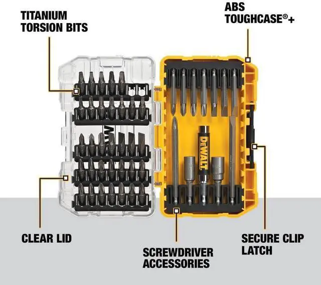 Alt view image 4 of 7 - Screwdriver Bit Set with Tough Case 45-Piece (DW2166) Grey/Silver Screwdriving Set with Tough Case
