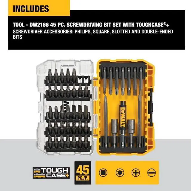 Alt view image 3 of 7 - Screwdriver Bit Set with Tough Case 45-Piece (DW2166) Grey/Silver Screwdriving Set with Tough Case