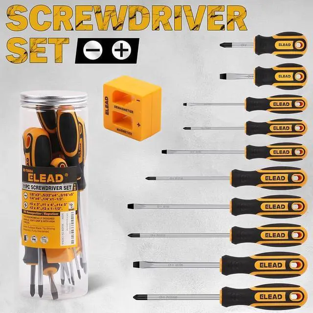 Alt view image 3 of 7 - 11-piece Screwdriver Set 5 Phillips and 5 Slotted Tips magnetic screwdriver set screw driver work on small screws as well as large. Magnetizer Demagnetizer for Screwdriver Tips Bits and Small Tools