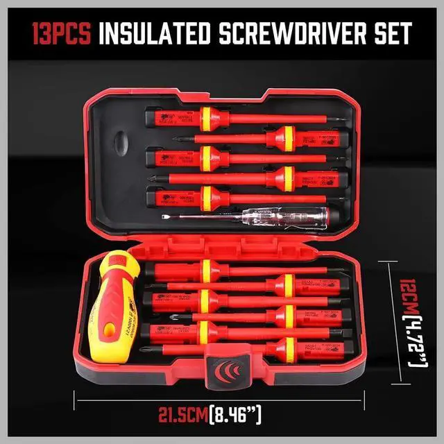Alt view image 5 of 7 - 1000V Insulated Electrician Screwdriver Set - 13-Piece Professional Electrical Screwdriver Set Insulation Handle CRV Steel Magnetic Phillips Slotted Pozi Torx Tips VDE & GS Certified