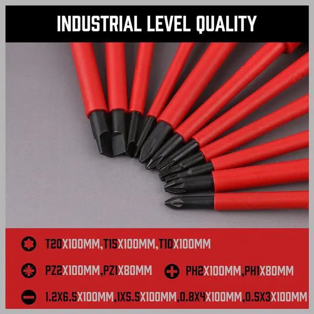 Alt view image 6 of 7 - 1000V Insulated Electrician Screwdriver Set - 13-Piece Professional Electrical Screwdriver Set Insulation Handle CRV Steel Magnetic Phillips Slotted Pozi Torx Tips VDE & GS Certified