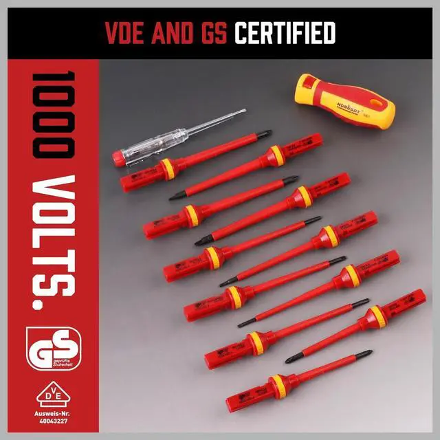 Alt view image 4 of 7 - 1000V Insulated Electrician Screwdriver Set - 13-Piece Professional Electrical Screwdriver Set Insulation Handle CRV Steel Magnetic Phillips Slotted Pozi Torx Tips VDE & GS Certified