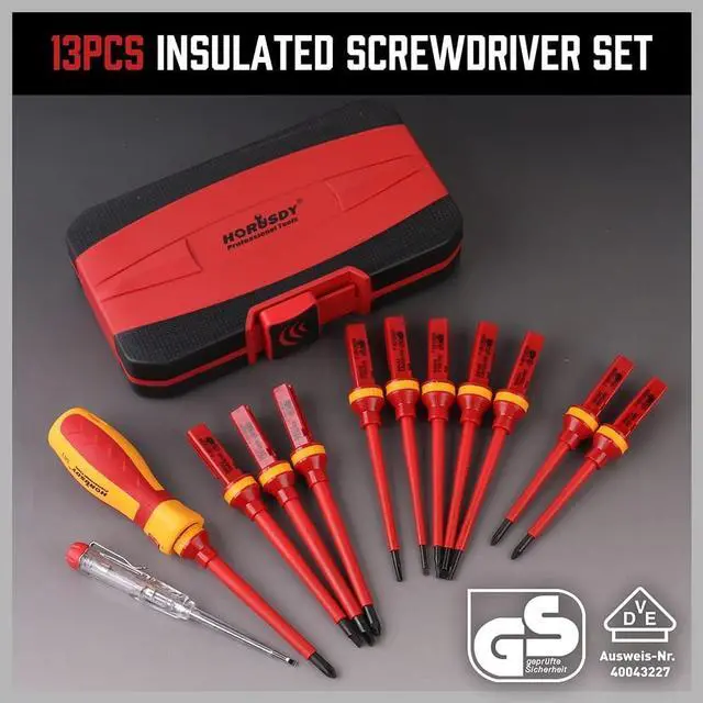 Alt view image 2 of 7 - 1000V Insulated Electrician Screwdriver Set - 13-Piece Professional Electrical Screwdriver Set Insulation Handle CRV Steel Magnetic Phillips Slotted Pozi Torx Tips VDE & GS Certified