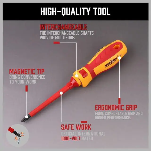 Alt view image 3 of 7 - 1000V Insulated Electrician Screwdriver Set - 13-Piece Professional Electrical Screwdriver Set Insulation Handle CRV Steel Magnetic Phillips Slotted Pozi Torx Tips VDE & GS Certified