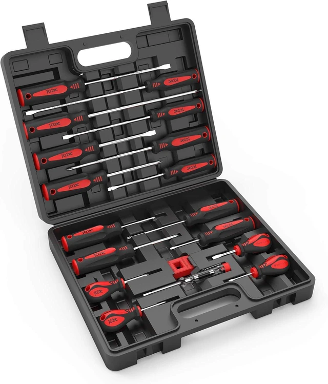 Main image of 18 PCS Magnetic Screwdriver Set with Case 7 Phillips and 9 Slotted Tips Professional Cushion Grip Screwdriver Non-Slip for Repair Home Improvement Craft
