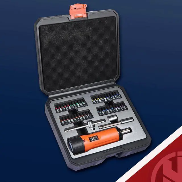 Alt view image 2 of 7 - Torque Screwdriver Wrench Driver Set 10-70 Inch Pounds lbs for Maintenance with T-bar Handle 40 Hex Bits 1/4 Socket Shaft Extension For Tools Bike Repairing and Mounting (Orange)