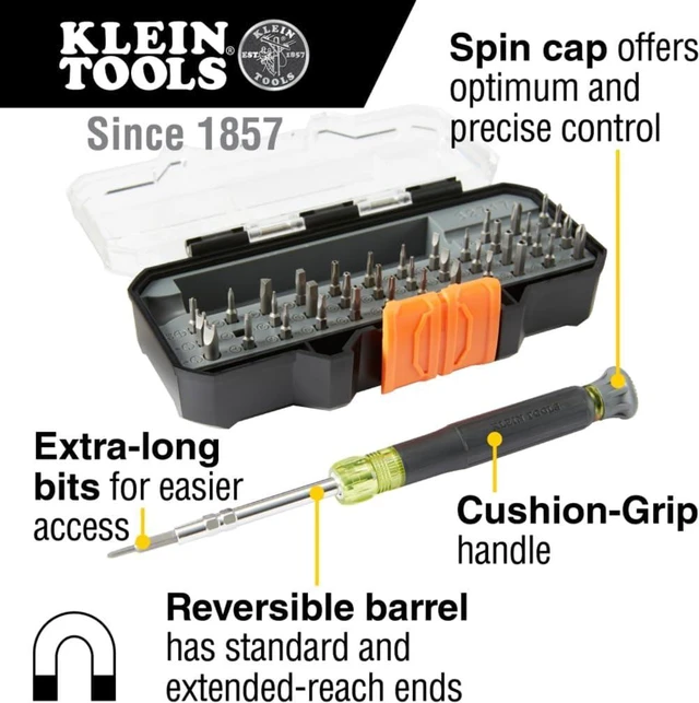 Alt view image 2 of 7 - Klein Tools 32717 Precision Screwdriver Set with Case All-in-One Multi-Function Repair Tool Set 39 Bits Including Tamperproof Bits for Products