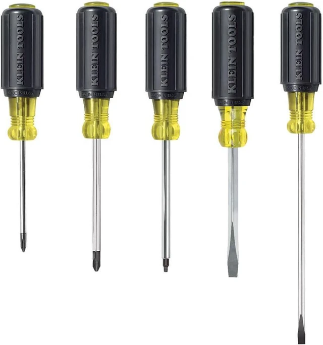 Main image of Klein Tools 80031 Screwdriver Set Made in USA 5-Piece Kit Includes 2 Slotted 2 Phillips and 1 Square Tip Screwdriver Cushion Grip Comfort