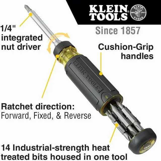 Alt view image 2 of 7 - 32305 Multi-bit Ratcheting Screwdriver 15-in-1 Tool with Phillips Slotted Square Torx and Combo Bits and 1/4-Inch Nut Driver