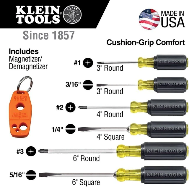 Alt view image 2 of 7 - Klein Tools 85146 Screwdriver Set with Magnetizer / Demagnetizer for Magnetic Tips 3 Slotted 3 Phillips Home Improvement 7-Piece