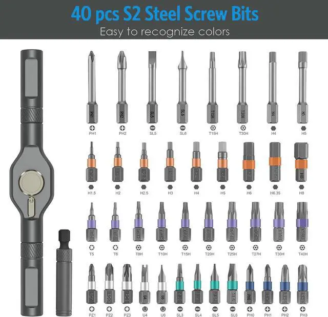 Alt view image 5 of 7 - 42 in 1 Ratchet Screwdriver Kit with 40 PCS Magnetic Bits Repair Screwdriver Set with Rotatable Ratchet Handle Versatile Handle Screw Driver Set with Carry Case(Gray)