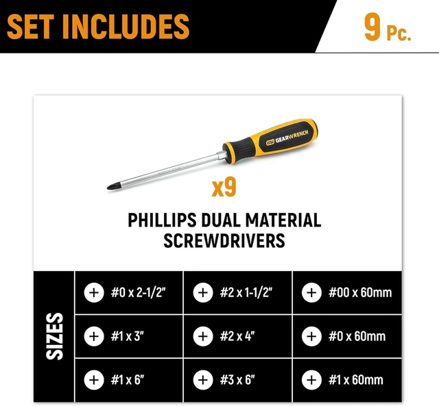 Alt view image 7 of 7 - 9 Piece Phillips Screwdriver Set
