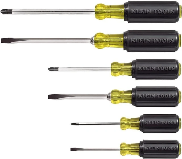 Main image of Klein Tools 85074 6-Piece Screwdriver Set Made in USA Includes 3 All-Purpose Flathead 3 Phillips Cushion-Grip Comfort Precision Machined Screwdrivers