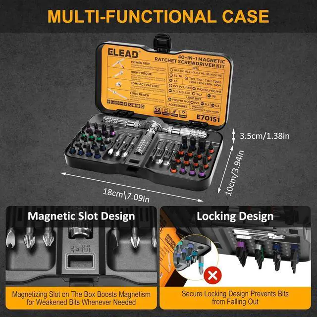 Alt view image 7 of 7 - 40 in 1 Magnetic Ratchet Screwdriver Set Multi Bit Magnetic Ratcheting Screwdriver Set with Detachable Ratchet Handle Repair Tool Kit for Computer Bicycle Furniture DIY