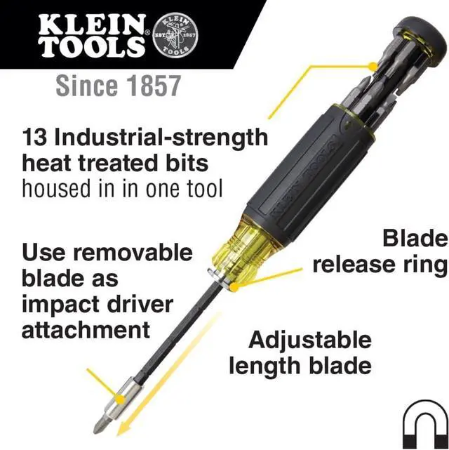 Alt view image 2 of 7 - 32303 Multi-Bit Screwdriver / Nut Driver Impact Rated 14-in-1 Magnetic Screwdriver Set Phillips Slotted Square Combo Torx