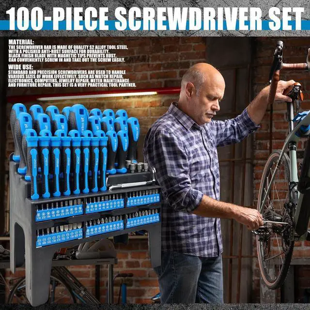 Alt view image 7 of 7 - 100-Piece Magnetic Screwdriver Set with Plastic Rack Includes Slotted/Phillips/Torx Precision Drivers Non-Slip Rubber Handles Multi-Purpose Hand Tools Ideal Gift for Handymen & DIY Enthusiasts