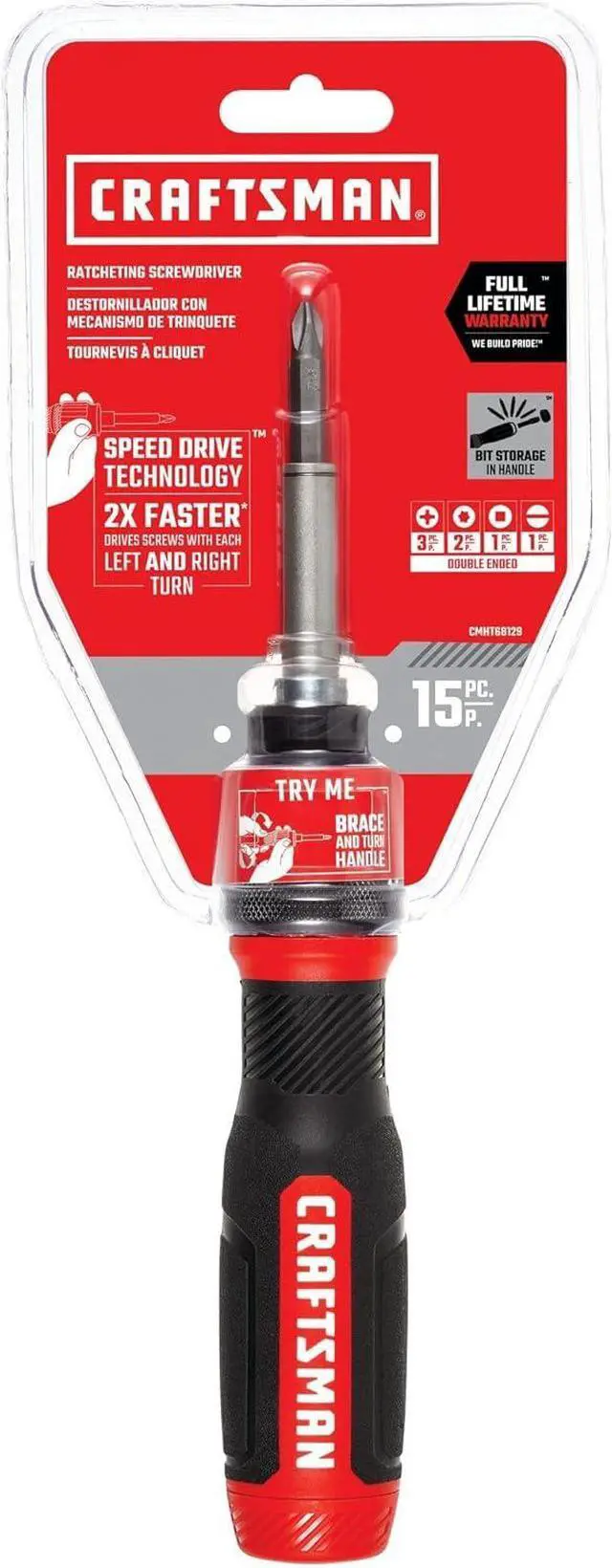 Alt view image 6 of 6 - Ratcheting Screwdriver SpeedDrive 2 Double Ended Bits Included Handle Holds Up To 6 Bits (CMHT68129)