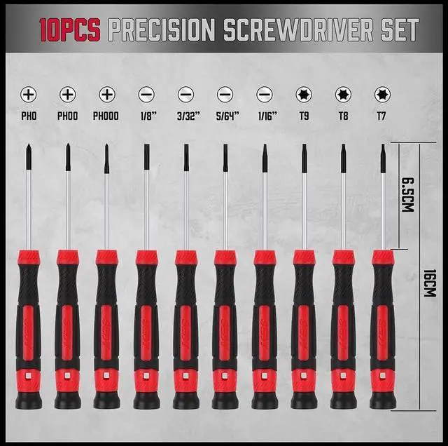 Alt view image 2 of 7 - 11-Piece Precision Screwdriver Set - Magnetic Mini Screwdrivers for Eyeglasses Watches Computers Laptops Phones - Phillips Slotted Torx Non-Slip Handle Portable Storage Bag Included