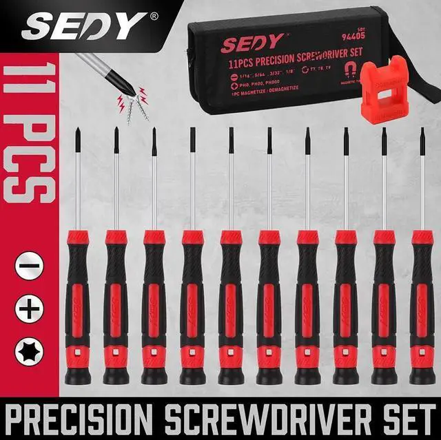 Alt view image 7 of 7 - 11-Piece Precision Screwdriver Set - Magnetic Mini Screwdrivers for Eyeglasses Watches Computers Laptops Phones - Phillips Slotted Torx Non-Slip Handle Portable Storage Bag Included