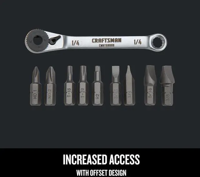 Alt view image 4 of 7 - Screwdriver Set Ratcheting Offset Multi-Bit 10 Piece (CMHT68008)