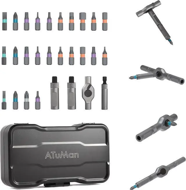 Main image of AtuMan 24 in 1 Ratchet Screwdriver Set with Detachable Handle S2 Alloy Steel Precision Bits Magnetic Ratcheting Screwdriver with Case for Bicycle Computer Electronics Repair Ideal for Home DIY