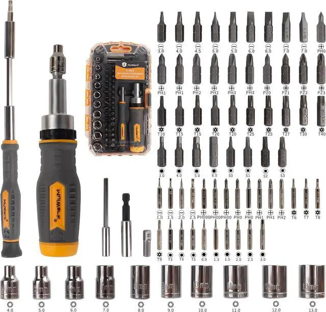 Alt view image 2 of 7 - Screwdriver Bit Set & Socket Kit 77-Pieces Ratcheting Screwdriver Set with Case 77 in 1 Multi Bit Screw Driver for Home DIY Electronics Car Emergency and Garage