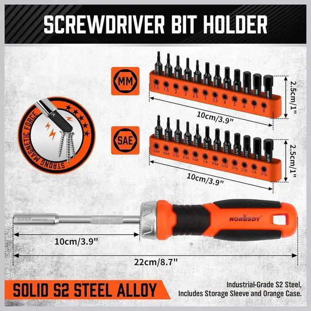 Alt view image 4 of 7 - 25-Piece Hex Screwdriver Bit Set | Metric and SAE Hex Bit Set 1/4 inch Ratcheting Magnetic Bit Driver