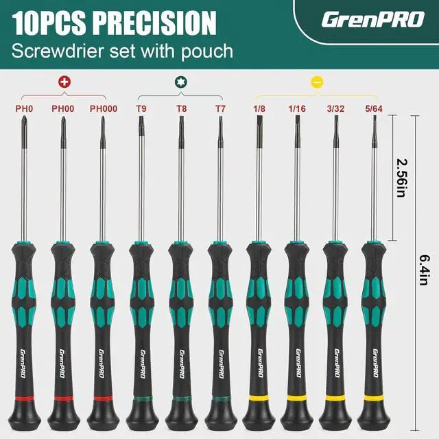 Alt view image 2 of 7 - 10-Piece Precision Screwdriver Set Magnetic Small Screwdrivers with Phillips Slotted Torx Star for Eyeglass Watch Computer Laptop Phone