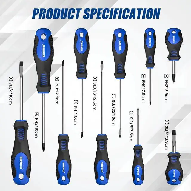 Alt view image 3 of 7 - 11-Piece Magnetic Screwdriver Set 5 Phillips and 5 Slotted Tips Include Magnetizer Screwdriver with Professional Non-Slip Grip for Home Repair and DIY ProjectsWith Case