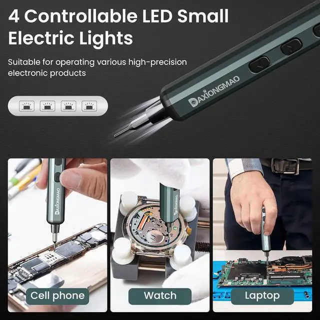 Alt view image 4 of 7 - 70-in-1 Cordless Electric Screwdriver Set with 64 S2 Steel Bits: 3.7V USB-C Rechargeable 5 Torque Settings & 4 LED Lights Mini Repair Kit for PC RC Electronics Phones Laptops Glasses Clocks