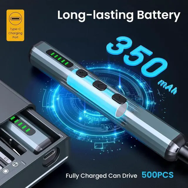 Alt view image 7 of 7 - 70-in-1 Cordless Electric Screwdriver Set with 64 S2 Steel Bits: 3.7V USB-C Rechargeable 5 Torque Settings & 4 LED Lights Mini Repair Kit for PC RC Electronics Phones Laptops Glasses Clocks