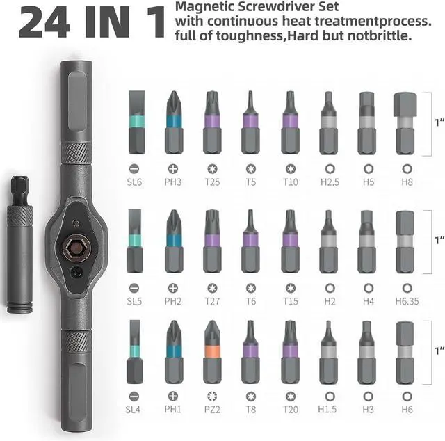 Alt view image 3 of 7 - 24 in 1 Magnetic Screwdriver Set Ratchet Screwdriver Set Magnetic DIY Ratchet Handle Detachable Versatile Toolkit for PC Furniture Bicycle