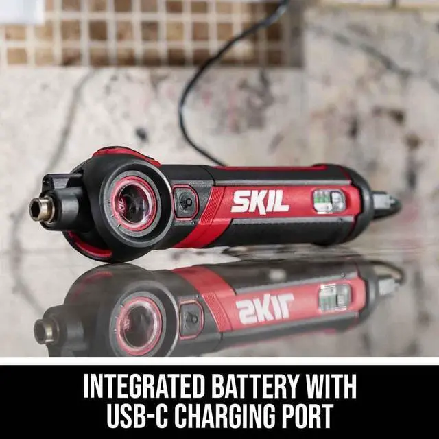 Alt view image 7 of 7 - SKIL Twist 2.0 Rechargeable 4V Screwdriver with Pivoting Head Torque Setting USB-C Charging Cable 28 PC Bit Set & Carrying Case- SD5619-02