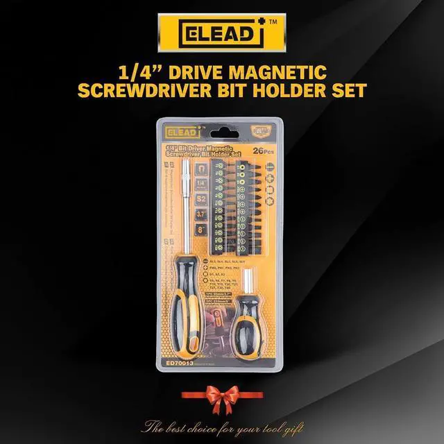 Alt view image 2 of 7 - 26-Piece Magnetic Screwdriver & Bit Set - Strong Magnetic Bit Holder and Screwdriver Bits Durable & Versatile Ergonomic Cushion Grip 95mm & 210mm Handles Torx Square Phillips Slotted Bits
