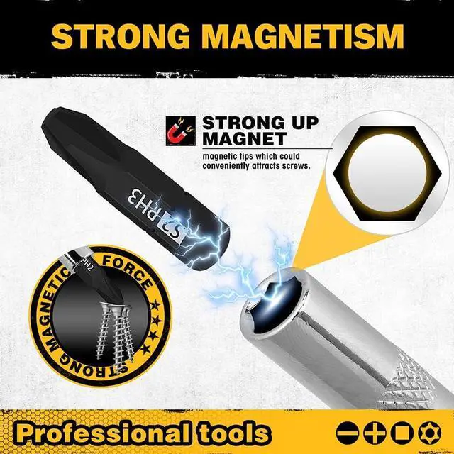 Alt view image 5 of 7 - 26-Piece Magnetic Screwdriver & Bit Set - Strong Magnetic Bit Holder and Screwdriver Bits Durable & Versatile Ergonomic Cushion Grip 95mm & 210mm Handles Torx Square Phillips Slotted Bits